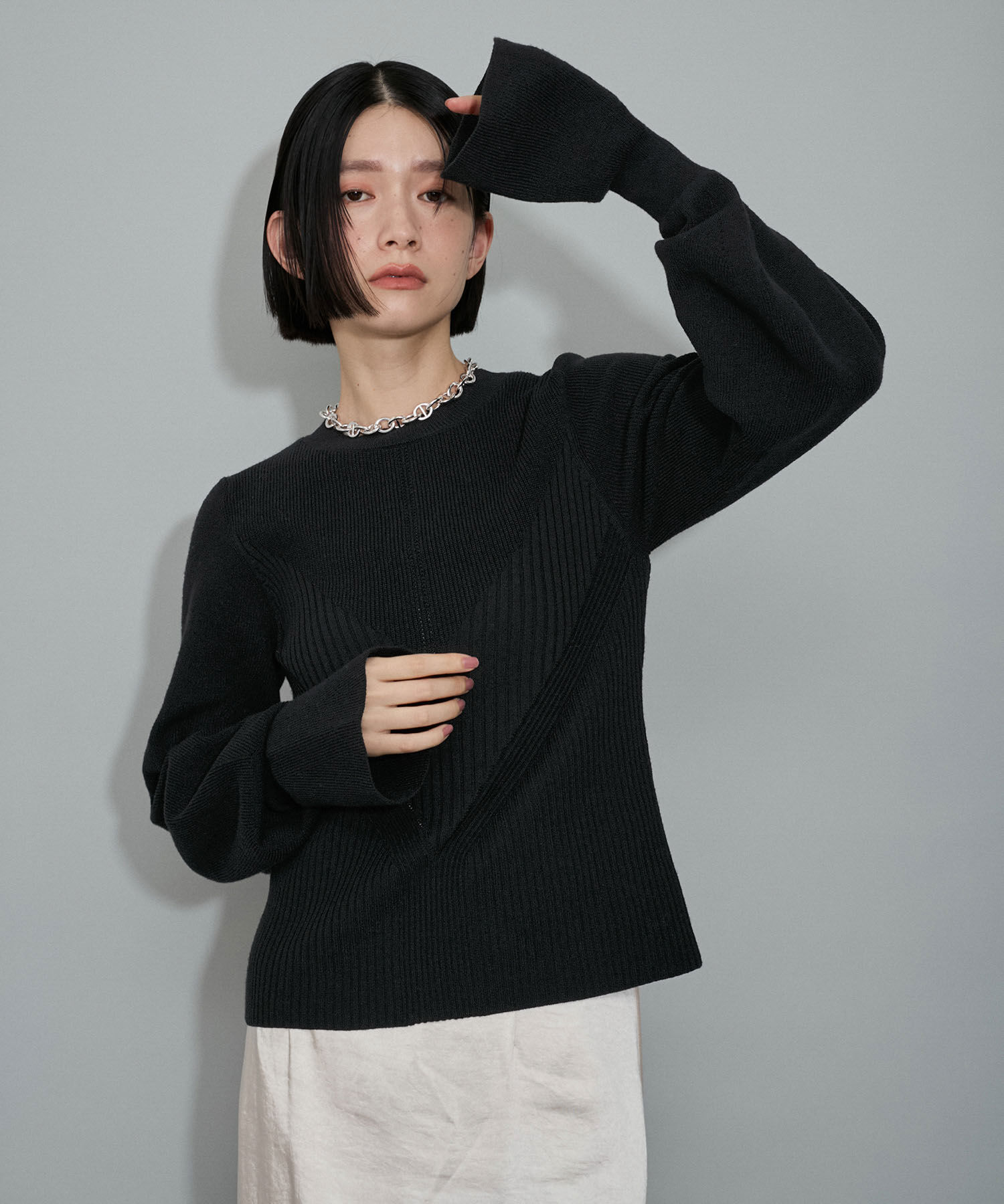 ADAM ET ROPE'「【WEB限定・サステナブル・洗える】フレアカフスパターンニット」|ニット・セーター|