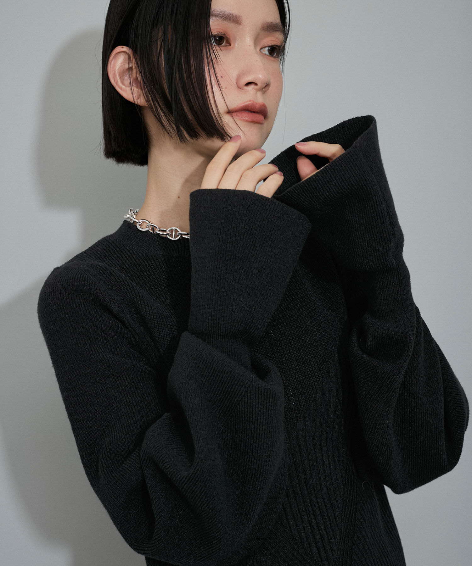 ADAM ET ROPE'「【WEB限定・サステナブル・洗える】フレアカフスパターンニット」|ニット・セーター|