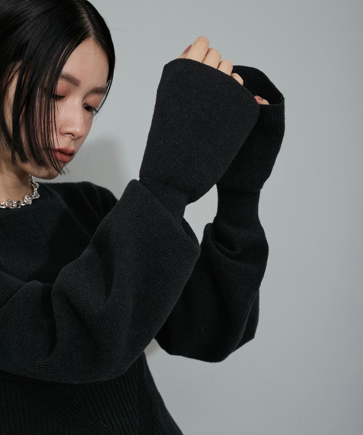 ADAM ET ROPE'「【WEB限定・サステナブル・洗える】フレアカフスパターンニット」|ニット・セーター|