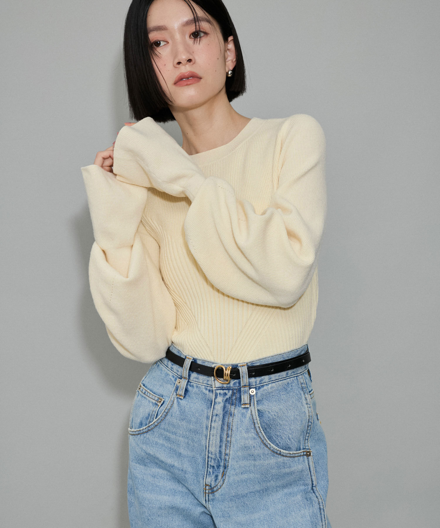 ADAM ET ROPE'「【WEB限定・サステナブル・洗える】フレアカフスパターンニット」|ニット・セーター|