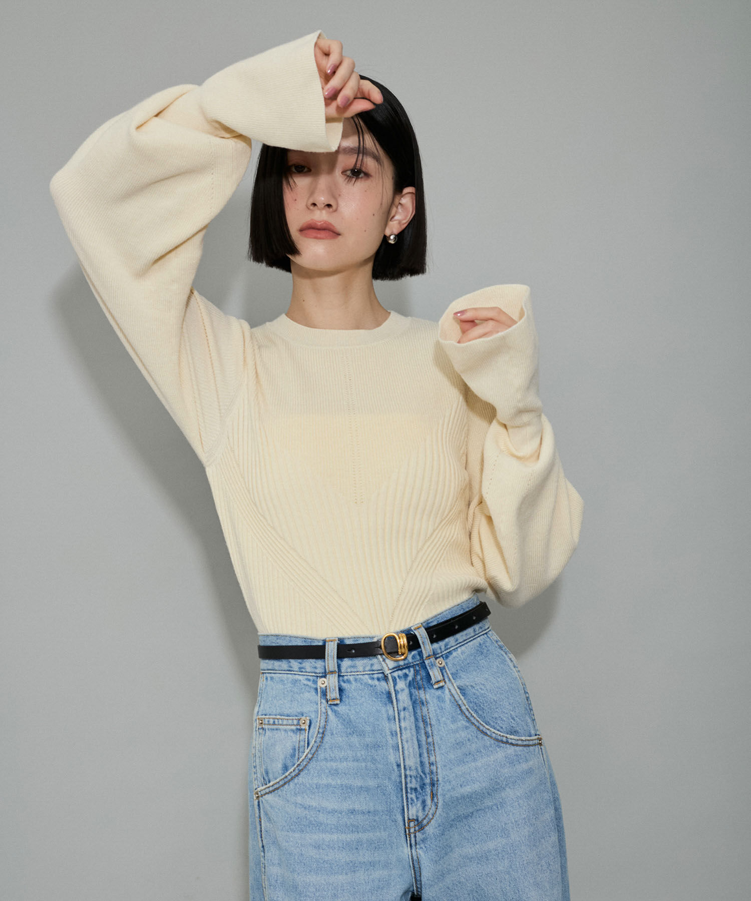 ADAM ET ROPE'「【WEB限定・サステナブル・洗える】フレアカフスパターンニット」|ニット・セーター|