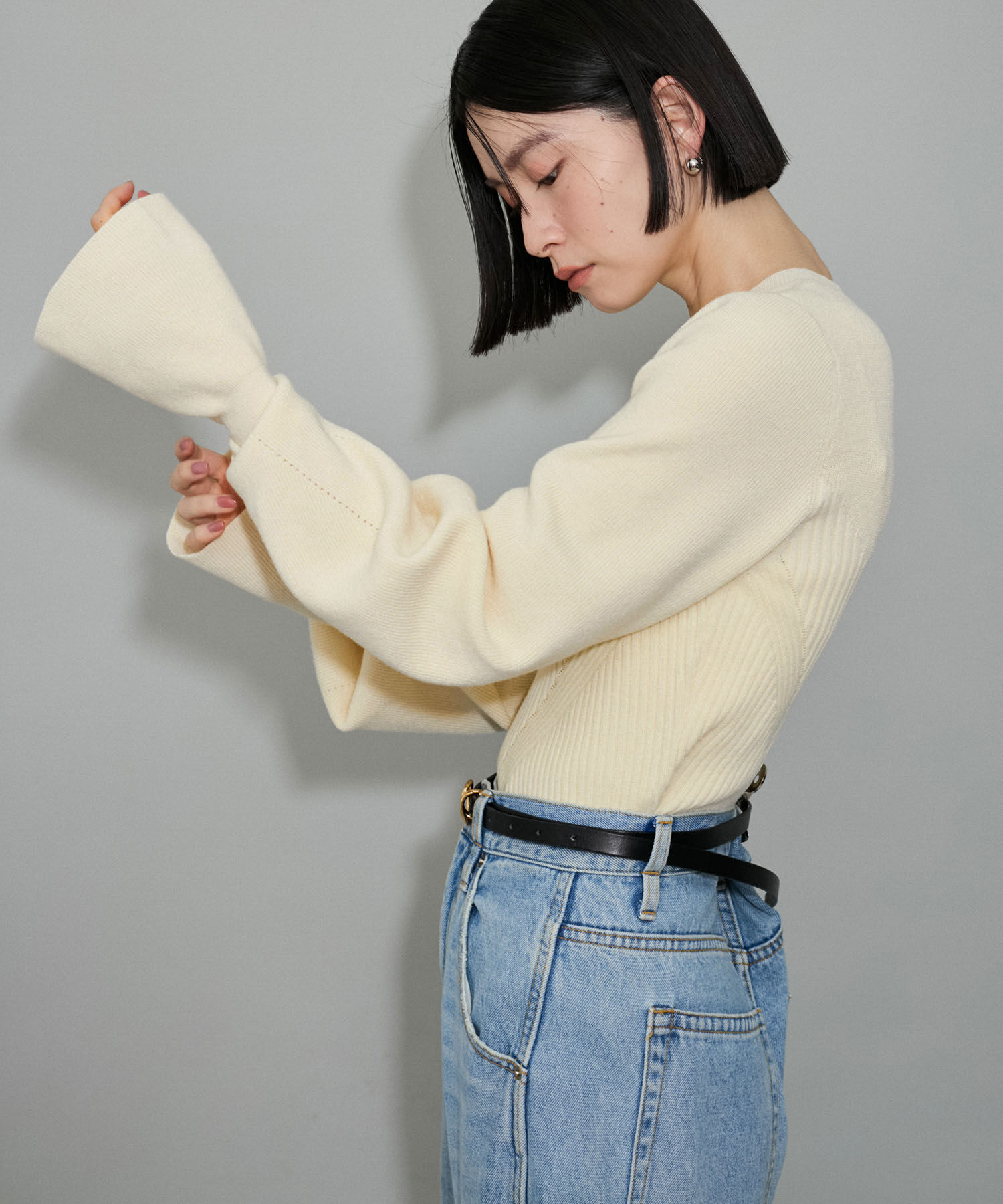 ADAM ET ROPE'「【WEB限定・サステナブル・洗える】フレアカフスパターンニット」|ニット・セーター|