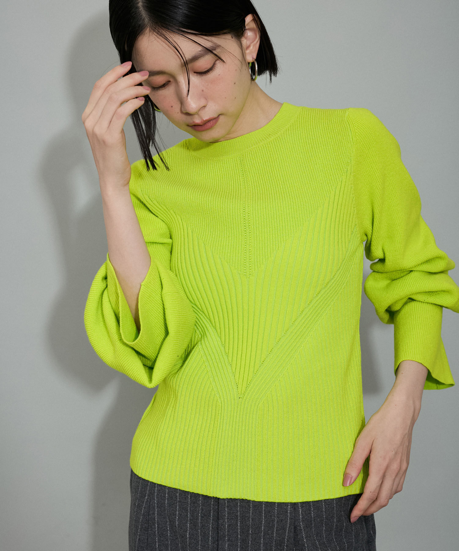 ADAM ET ROPE'「【WEB限定・サステナブル・洗える】フレアカフスパターンニット」|ニット・セーター|