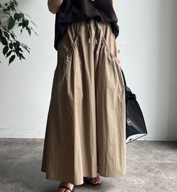  「【WEB限定】ダブルウエストギャザースカート」|スカート|ベージュ