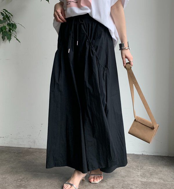  「【WEB限定】ダブルウエストギャザースカート」|スカート|ブラック