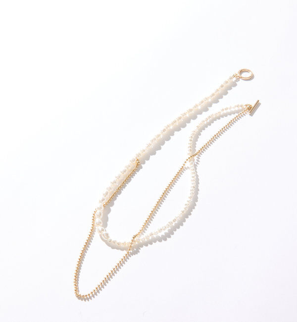  「【GOLDY(ゴールディ)】2連風パールチェーンマンテルネックレス」|ブローチ・コサージュ|