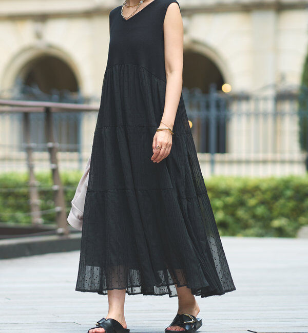  「《主役級アイテム》ニット切替プリーツジャガードドットワンピース」|その他|ブラック