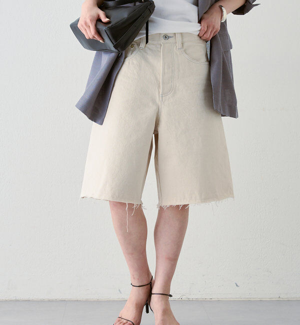  「【HERITANOVUM】ハーフデニムパンツ」|デニム|アイボリー