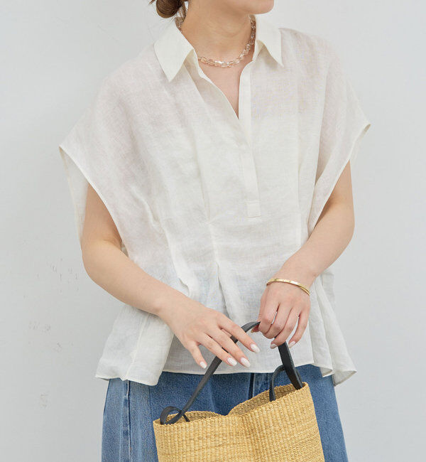  「【大人気ブラウスがリバイバル！】ハーフスリーブウエストシェイプシャツ」|シャツ・ブラウス|ホワイト