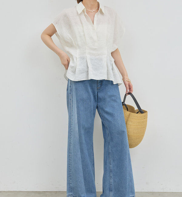  「【大人気ブラウスがリバイバル！】ハーフスリーブウエストシェイプシャツ」|シャツ・ブラウス|