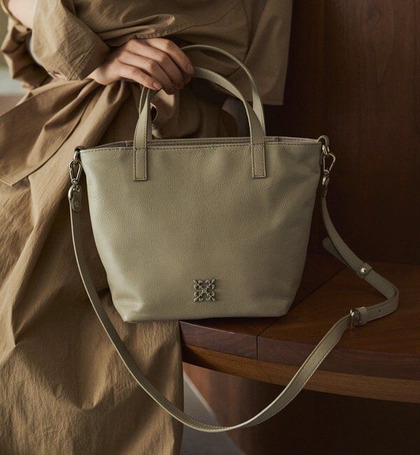  「レザー2WAYミニトートバッグ」|トートバッグ|グレージュ