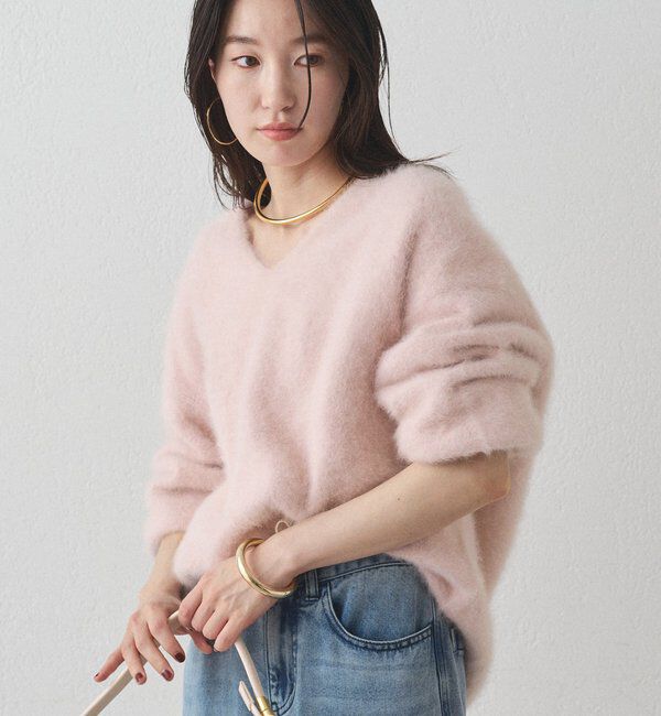 新品未使用 loungedress FURカシミアVニット ホワイト セール】FURカシミヤVニット（ニット/セーター）｜LOUNGEDRESS