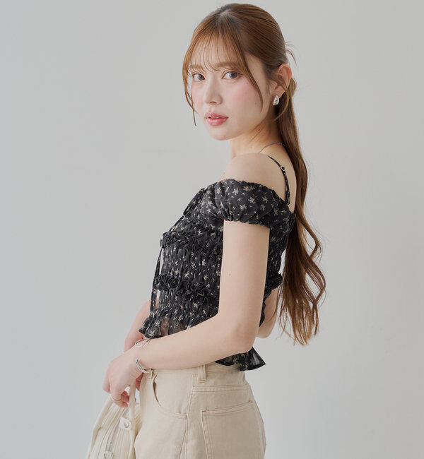  「【5色展開】シアーフラワーシャーリングフレンチブラウス」|シャツ・ブラウス|