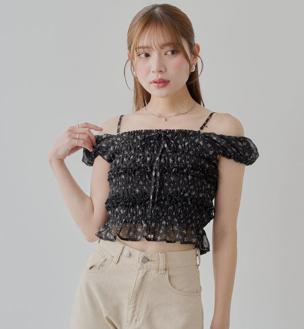  「【5色展開】シアーフラワーシャーリングフレンチブラウス」|シャツ・ブラウス|