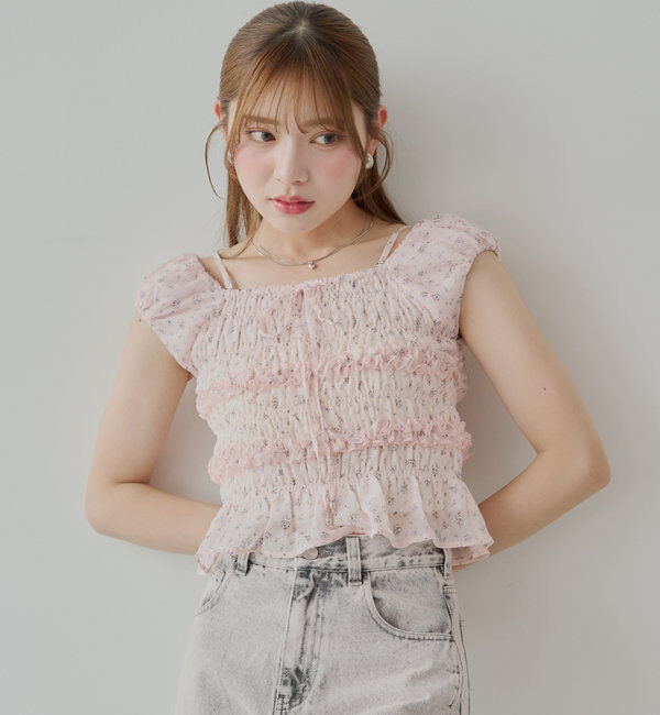  「【5色展開】シアーフラワーシャーリングフレンチブラウス」|シャツ・ブラウス|