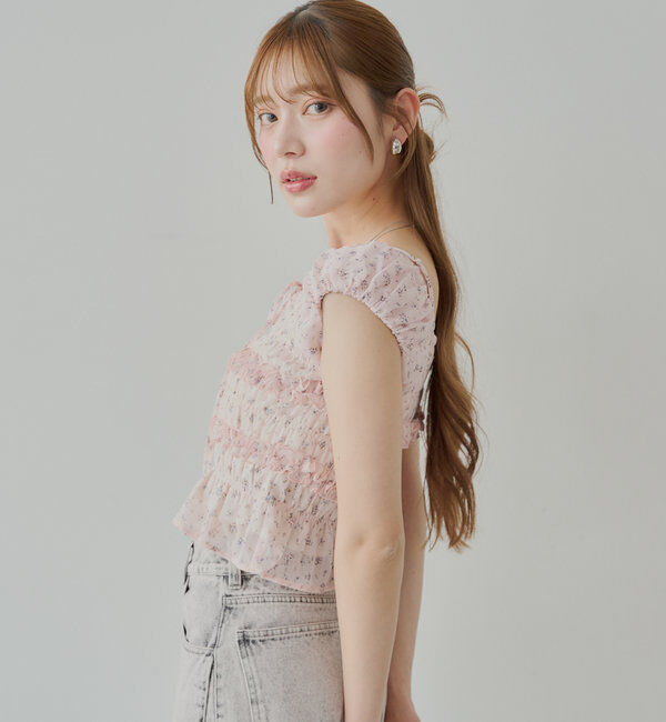  「【5色展開】シアーフラワーシャーリングフレンチブラウス」|シャツ・ブラウス|