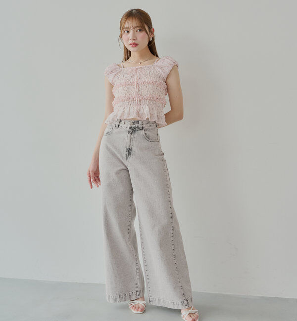  「【5色展開】シアーフラワーシャーリングフレンチブラウス」|シャツ・ブラウス|