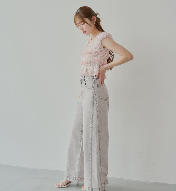  「【5色展開】シアーフラワーシャーリングフレンチブラウス」|シャツ・ブラウス|