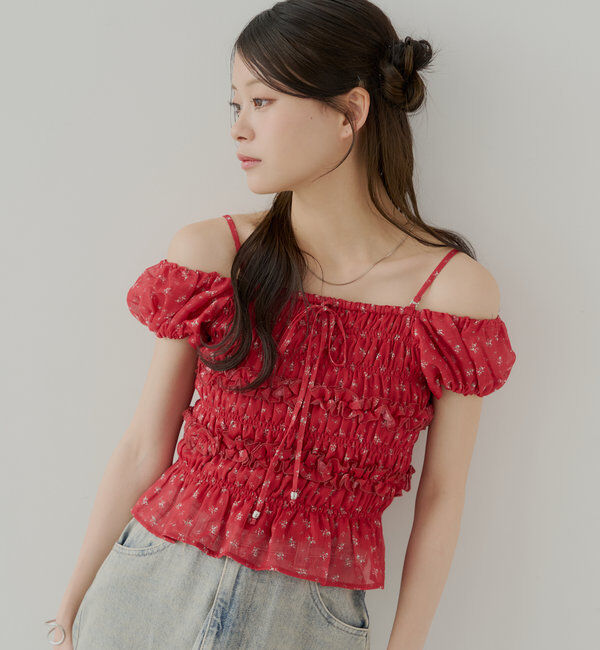  「【5色展開】シアーフラワーシャーリングフレンチブラウス」|シャツ・ブラウス|