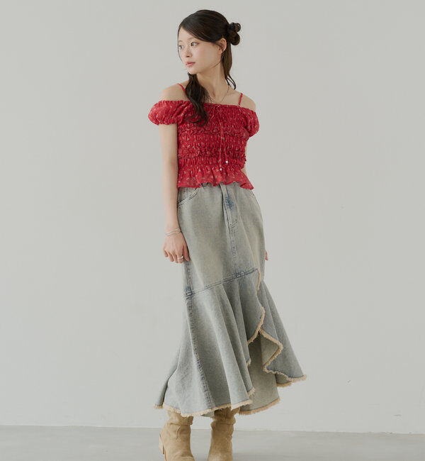  「【5色展開】シアーフラワーシャーリングフレンチブラウス」|シャツ・ブラウス|