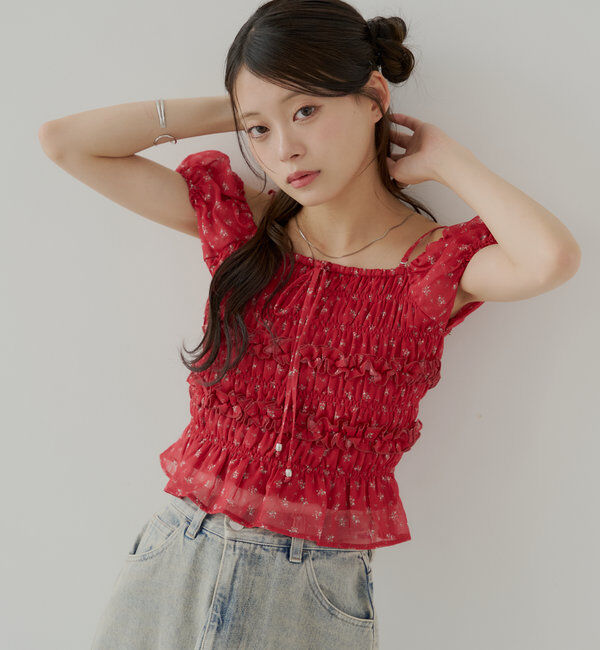  「【5色展開】シアーフラワーシャーリングフレンチブラウス」|シャツ・ブラウス|