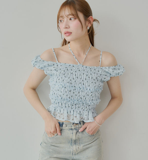  「【5色展開】シアーフラワーシャーリングフレンチブラウス」|シャツ・ブラウス|