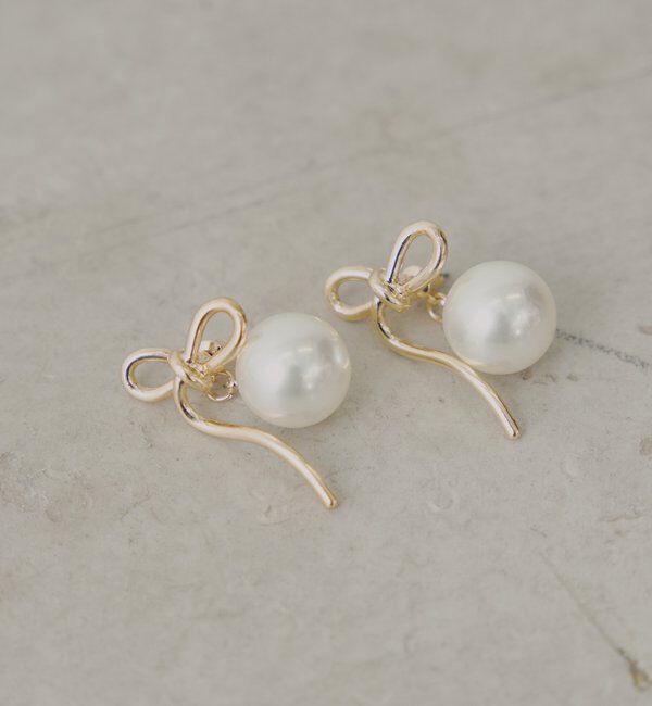  「ニュアンスリボンパールピアス」|ピアス|ゴールド