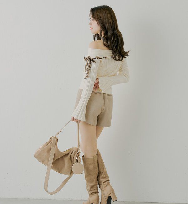  「レオパード肩リボンオフショルリブニット」|ニット・セーター|