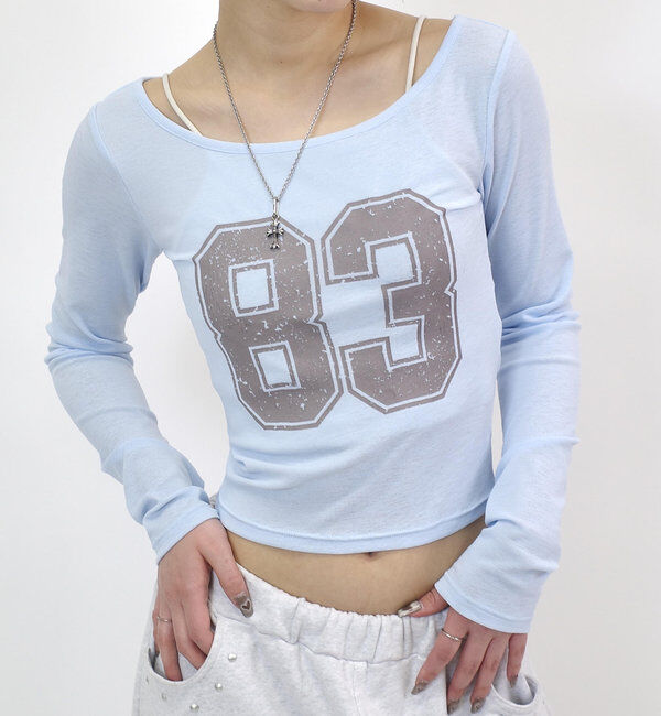  「ナンバリングバックデザイントップス」|Tシャツ・カットソー|サックスブルー