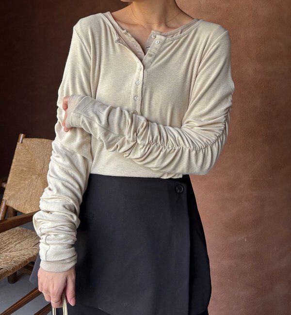  「インナーSET袖ギャザーヘンリーTシャツ」|Tシャツ・カットソー|