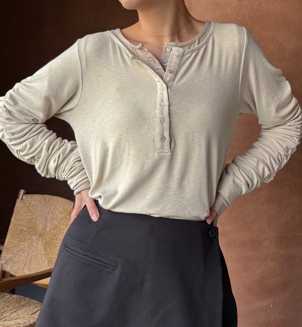  「インナーSET袖ギャザーヘンリーTシャツ」|Tシャツ・カットソー|