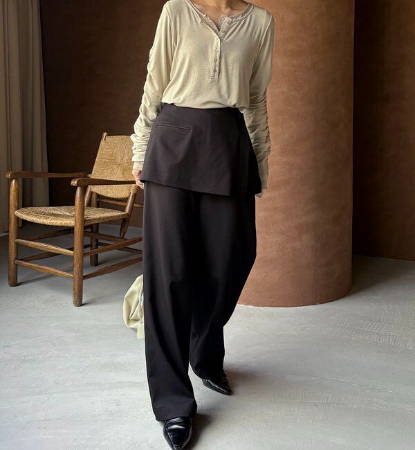  「インナーSET袖ギャザーヘンリーTシャツ」|Tシャツ・カットソー|