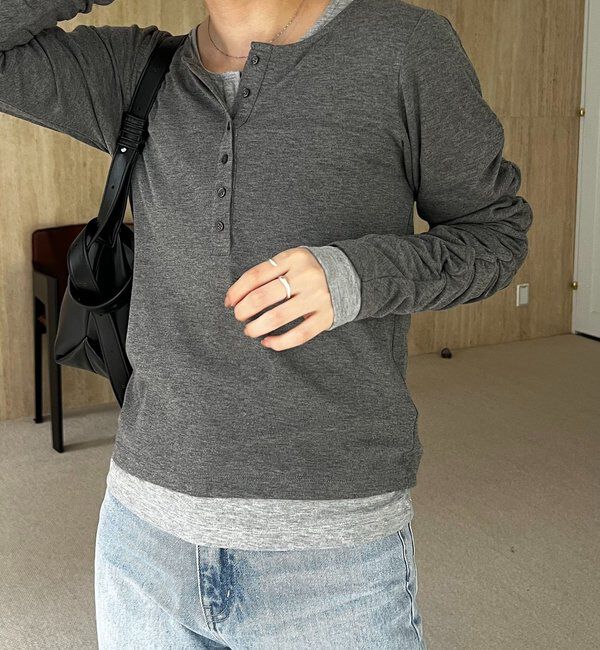  「インナーSET袖ギャザーヘンリーTシャツ」|Tシャツ・カットソー|