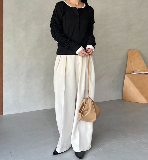  「インナーSET袖ギャザーヘンリーTシャツ」|Tシャツ・カットソー|