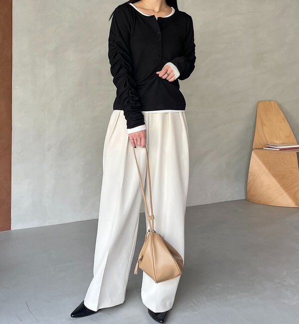  「インナーSET袖ギャザーヘンリーTシャツ」|Tシャツ・カットソー|