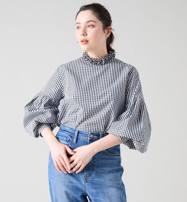 TIARA「【MARILYN MOON/マリリンムーン】フリルネックブラウス（4251-140）」|シャツ・ブラウス|チェック