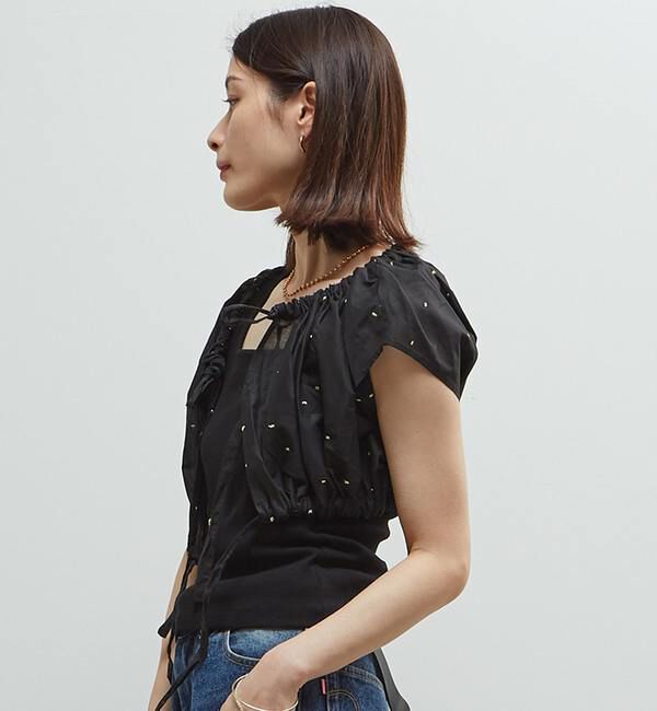 Soffitto「インド綿ドット刺繍ギャザーボレロブラウス」|カーディガン|