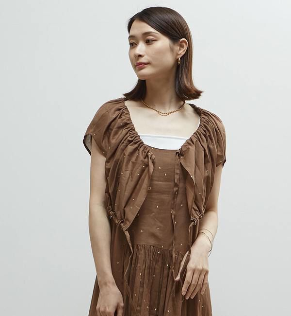 Soffitto「インド綿ドット刺繍ギャザーボレロブラウス」|カーディガン|ブラウン