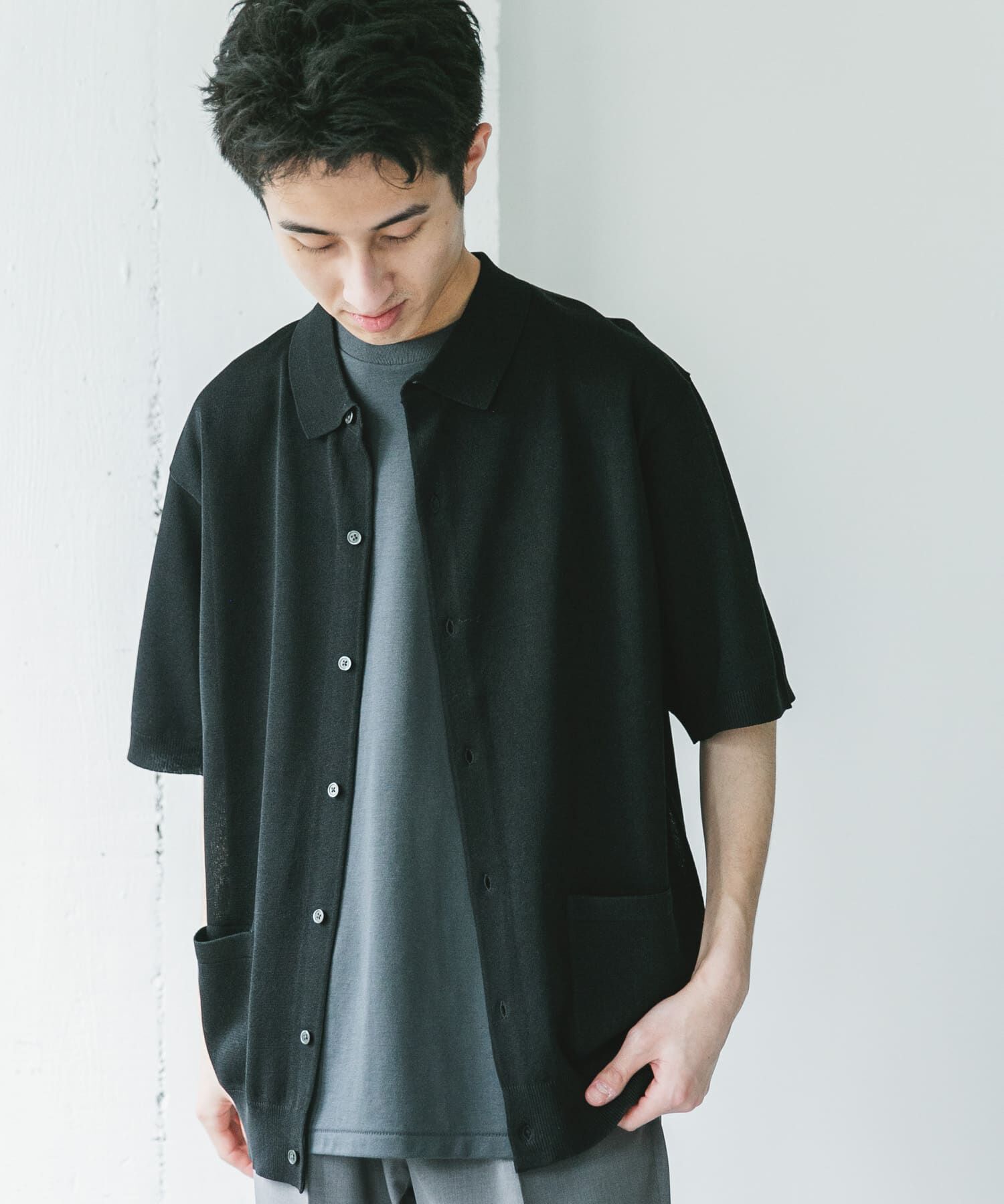 URBAN RESEARCH DOORS「リネンライクショートスリーブシャツカーディガン」|カーディガン|