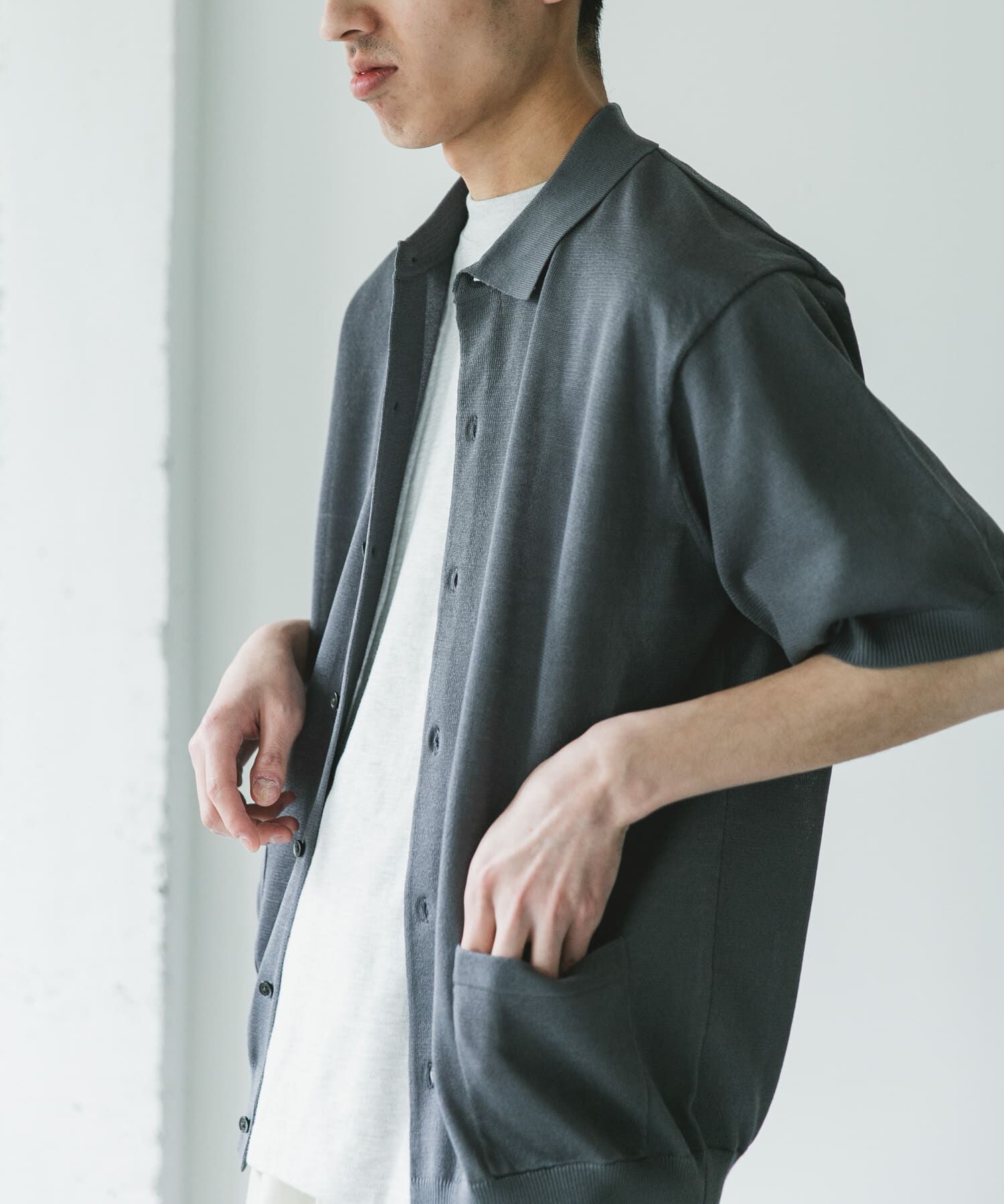 URBAN RESEARCH DOORS「リネンライクショートスリーブシャツカーディガン」|カーディガン|グレー
