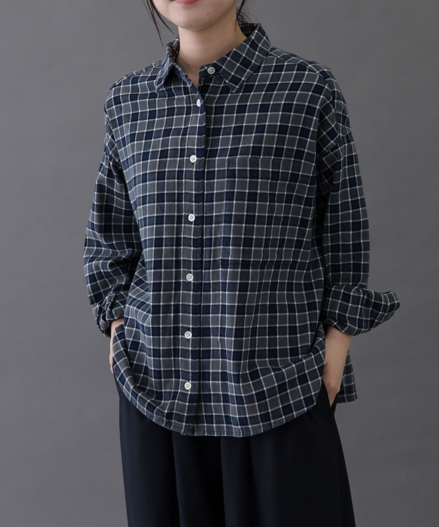 URBAN RESEARCH DOORS「FORK&SPOON　ネルチェックシャツ」|シャツ・ブラウス|ネイビー