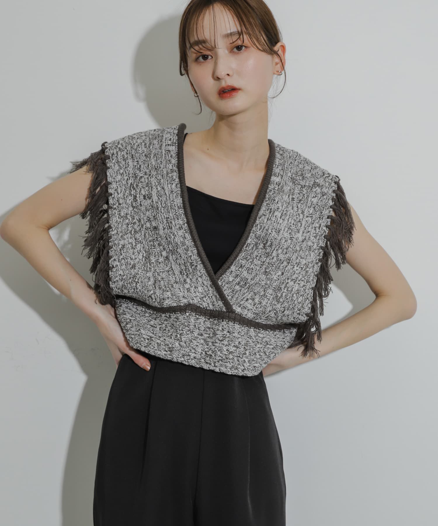SENSE OF PLACE by URBAN RESEARCH「フリンジニットベスト」|ベスト・ジレ|