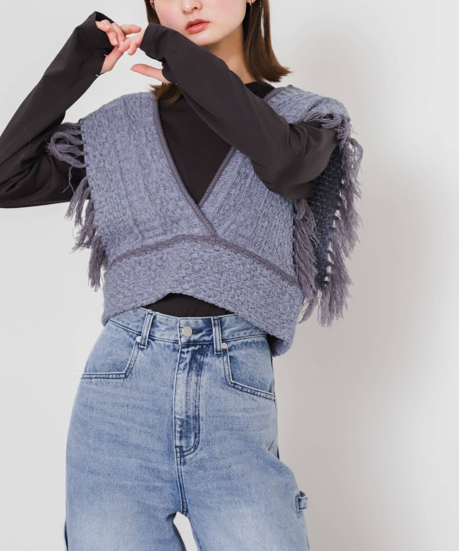 SENSE OF PLACE by URBAN RESEARCH「フリンジニットベスト」|ベスト・ジレ|