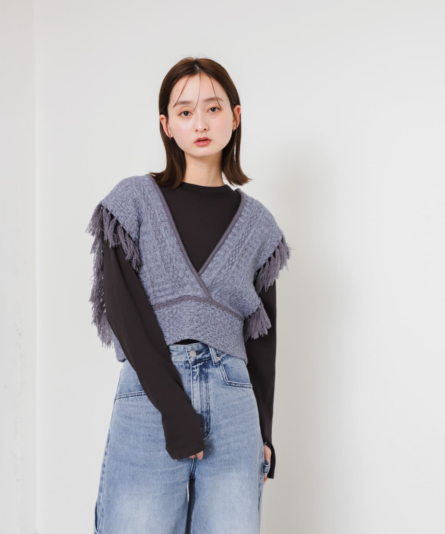 SENSE OF PLACE by URBAN RESEARCH「フリンジニットベスト」|ベスト・ジレ|