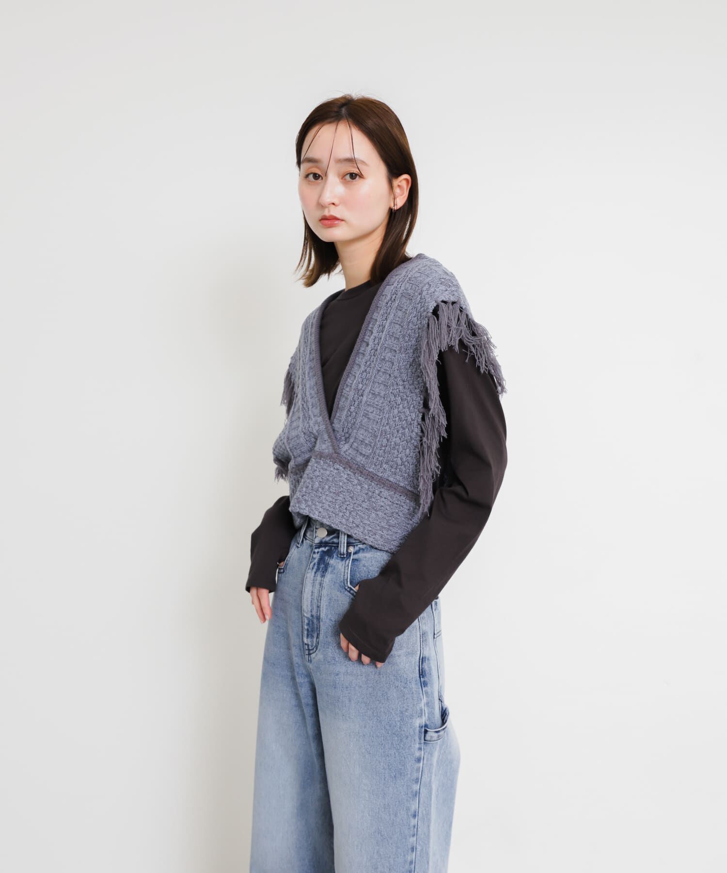 SENSE OF PLACE by URBAN RESEARCH「フリンジニットベスト」|ベスト・ジレ|