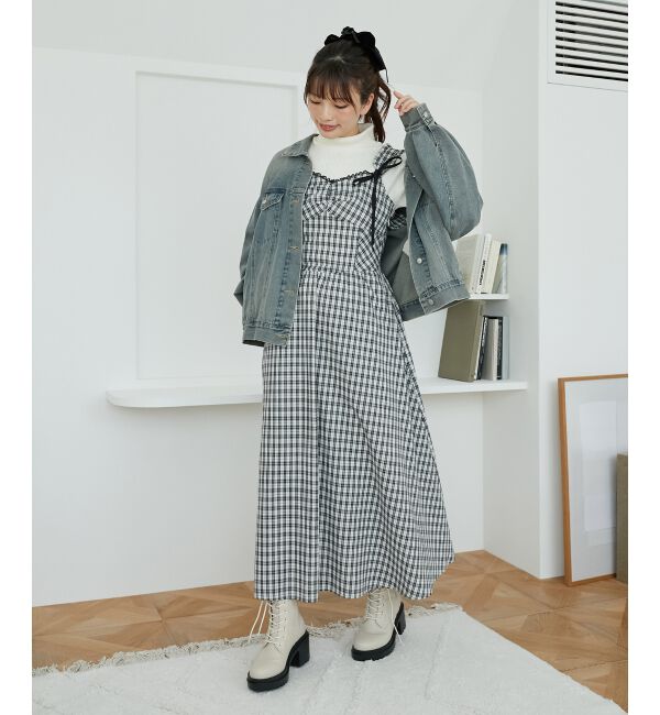 MAJESTICLEGON「2wayリボンチェックワンピース」|ワンピース|ブラック柄