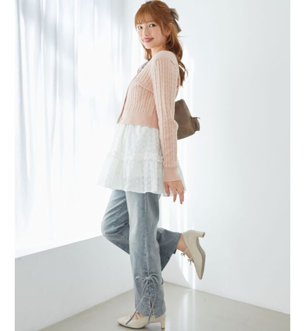 MAJESTICLEGON「ハートボタンケーブルニットカーデ」|カーディガン|