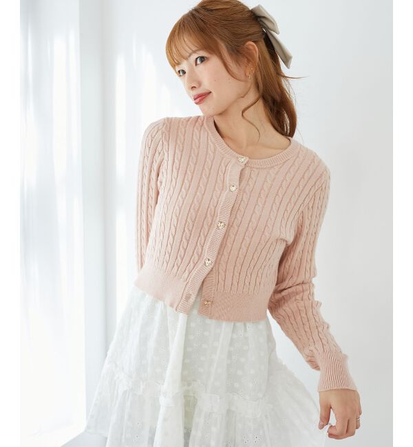 MAJESTICLEGON「ハートボタンケーブルニットカーデ」|カーディガン|