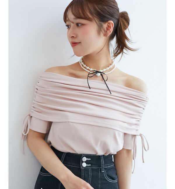  「サイドドロストオフショルカットトップス」|Tシャツ・カットソー|