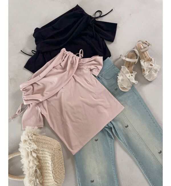  「サイドドロストオフショルカットトップス」|Tシャツ・カットソー|